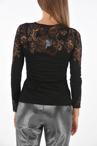 Long-sleeved T-Shirt with Lace-effect Paisley Motif
