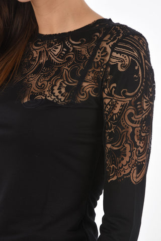 Long-sleeved T-Shirt with Lace-effect Paisley Motif