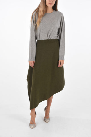 merino wool drawstring waist asymmetrical skirt