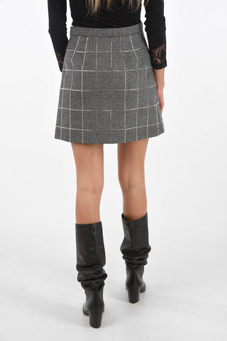 Minigonna District Check con Zip Laterale e Strass