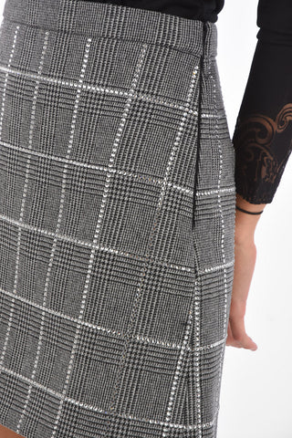 Minigonna District Check con Zip Laterale e Strass