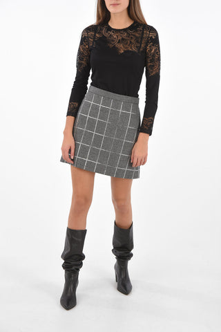 Minigonna District Check con Zip Laterale e Strass