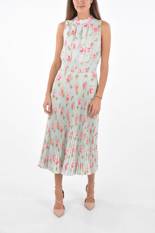Floral Patterned Midi Dress with Pleated Skirt