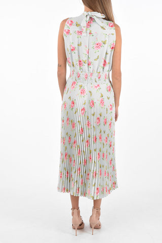 Floral Patterned Midi Dress with Pleated Skirt