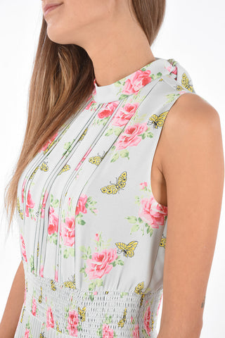 Floral Patterned Midi Dress with Pleated Skirt