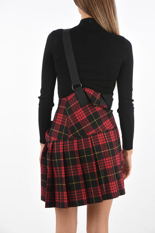 Gonna Tartan a Pieghe con Bretelle Incrociate
