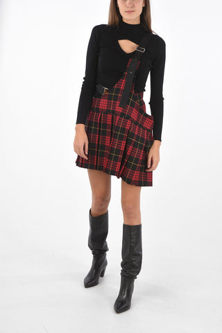 Gonna Tartan a Pieghe con Bretelle Incrociate