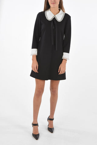 Over the Knee Sheath Dress with Lace Edged Cuffs and Collar