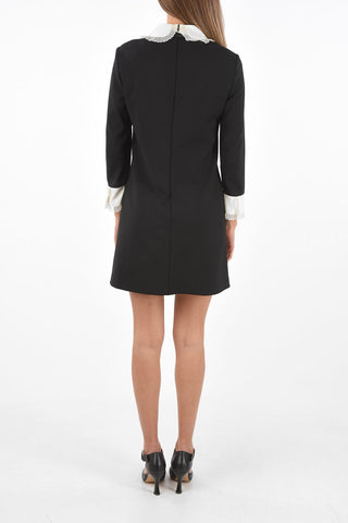 Over the Knee Sheath Dress with Lace Edged Cuffs and Collar