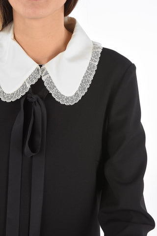 Over the Knee Sheath Dress with Lace Edged Cuffs and Collar