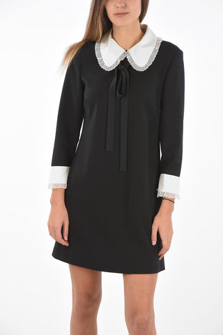 Over the Knee Sheath Dress with Lace Edged Cuffs and Collar