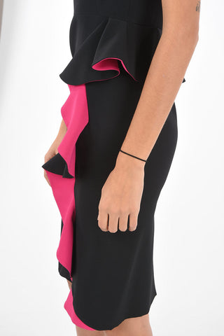 Midi Sheath Dress with Back Neckline and Two Tone Drape