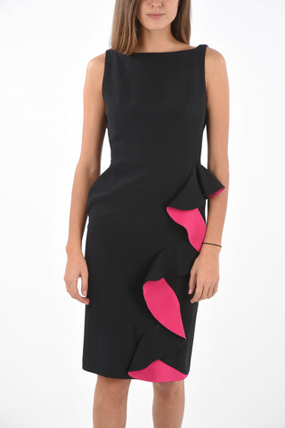 Midi Sheath Dress with Back Neckline and Two Tone Drape
