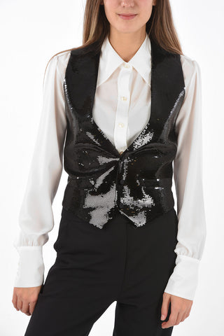 Wool Vest with Silk Back and All-Over Sequines Front