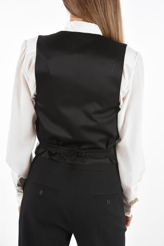 Wool Vest with Silk Back and All-Over Sequines Front
