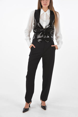 Wool Vest with Silk Back and All-Over Sequines Front