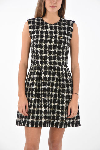 Overcheck Tweed V-GOLD Sleeveless Short Dress