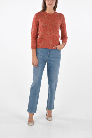 cashmere crew-neck sweater with leather details