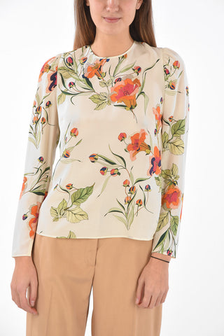 Blusa in Seta con Fantasia Floreale e Scollo sul Retro