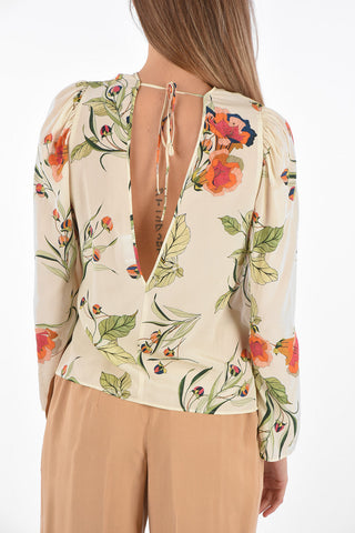 Blusa in Seta con Fantasia Floreale e Scollo sul Retro