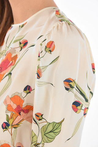 Blusa in Seta con Fantasia Floreale e Scollo sul Retro