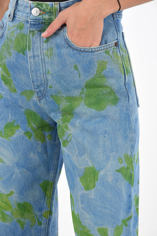 5 Pocket Wide Leg  Floral Patterned Denims