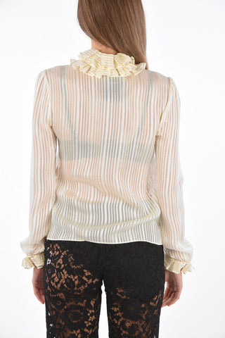 Camicia Gessata in Lurex con Collo e Maniche Arricciati