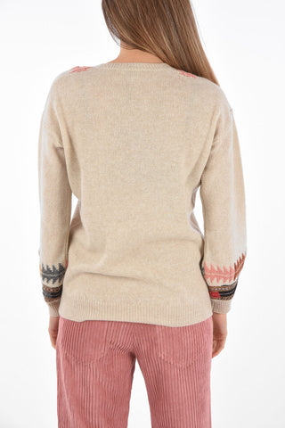 V Neck Embroidered Wool Blend Sweater