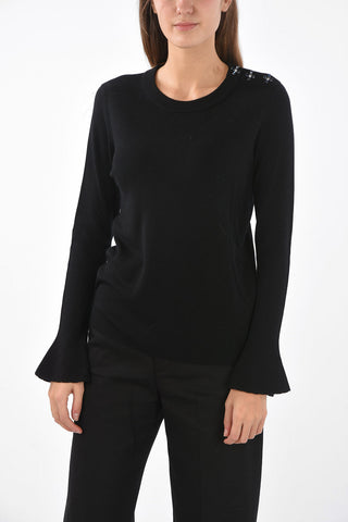 jewel buttons crew-neck sweater with poet sleeve