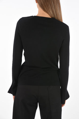 jewel buttons crew-neck sweater with poet sleeve