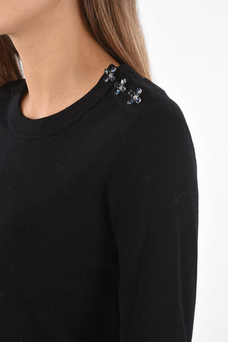 jewel buttons crew-neck sweater with poet sleeve
