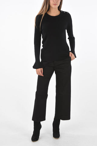 jewel buttons crew-neck sweater with poet sleeve