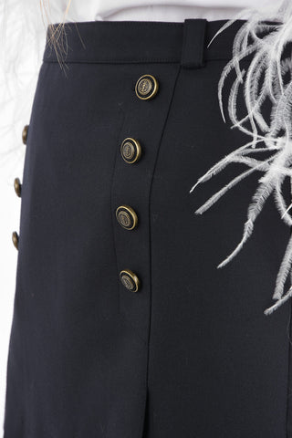 Wool Miniskirt with Buttons and Back Zip