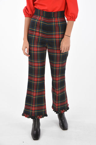 Virgin Wool Tartan Pants with Ruffle Ankle