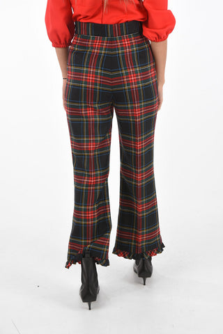 Virgin Wool Tartan Pants with Ruffle Ankle