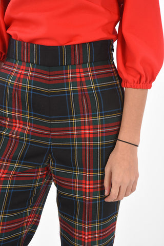 Virgin Wool Tartan Pants with Ruffle Ankle