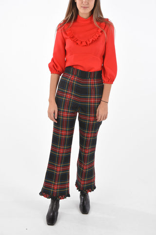 Virgin Wool Tartan Pants with Ruffle Ankle