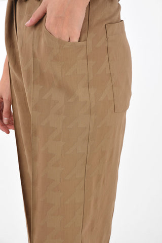 Houndstooth Pants with Stitched Pleats and Knotted Belt