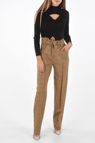 Houndstooth Pants with Stitched Pleats and Knotted Belt