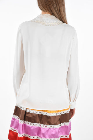 Shirt with Embroidered Puritan Collar with Strass