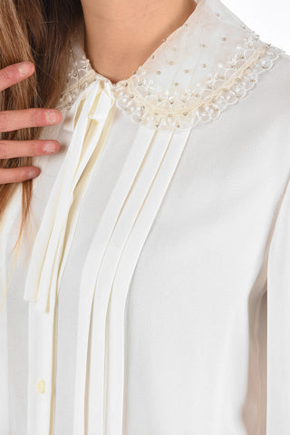 Shirt with Embroidered Puritan Collar with Strass