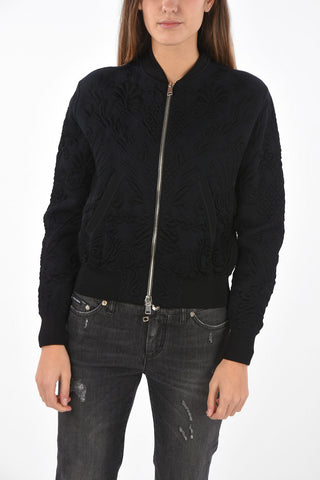 Unlined Jacquard Bomber Jacket with Front Zip