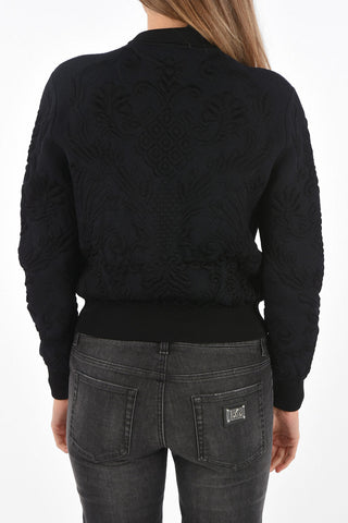 Unlined Jacquard Bomber Jacket with Front Zip