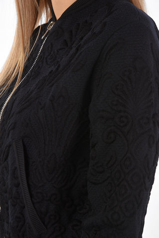 Unlined Jacquard Bomber Jacket with Front Zip