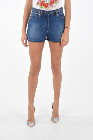 Shorts 5 Tasche in Denim con Logo Ricamato