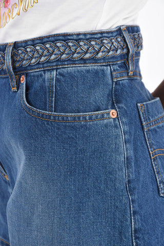 Shorts 5 Tasche in Denim con Logo Ricamato