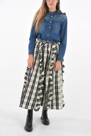Tartan Midi Skirt with Ruffles