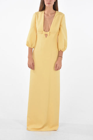 Vestito Maxi con Maniche 3/4 e Scollo a V con Fiocco