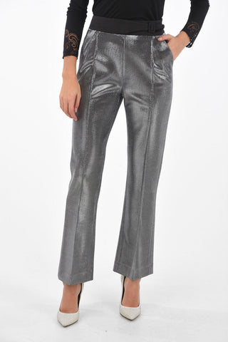 High-waisted Boot Cut Lurex Pants with Buckle