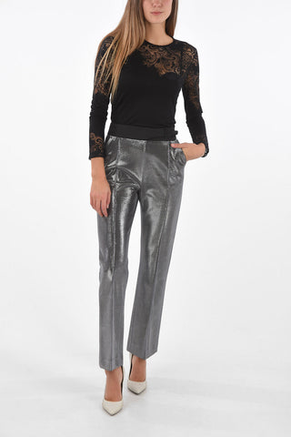 High-waisted Boot Cut Lurex Pants with Buckle